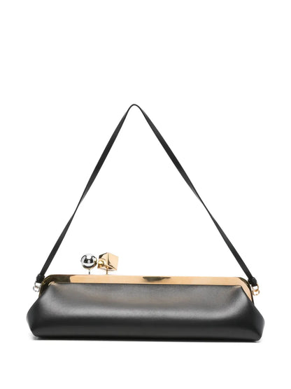 Black Shoulder Bag With Kiss-Lock Closure