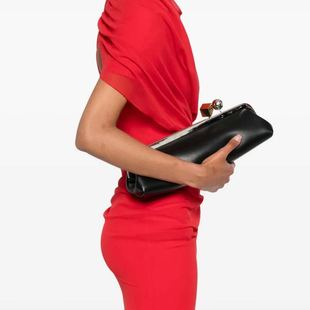 Black Shoulder Bag With Kiss-Lock Closure