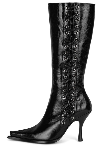 Vegan Leather Pointed-Toe Lace-Up Stiletto Boots