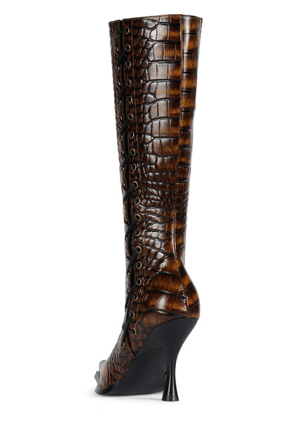 Vegan Leather Pointed-Toe Lace-Up Stiletto Boots