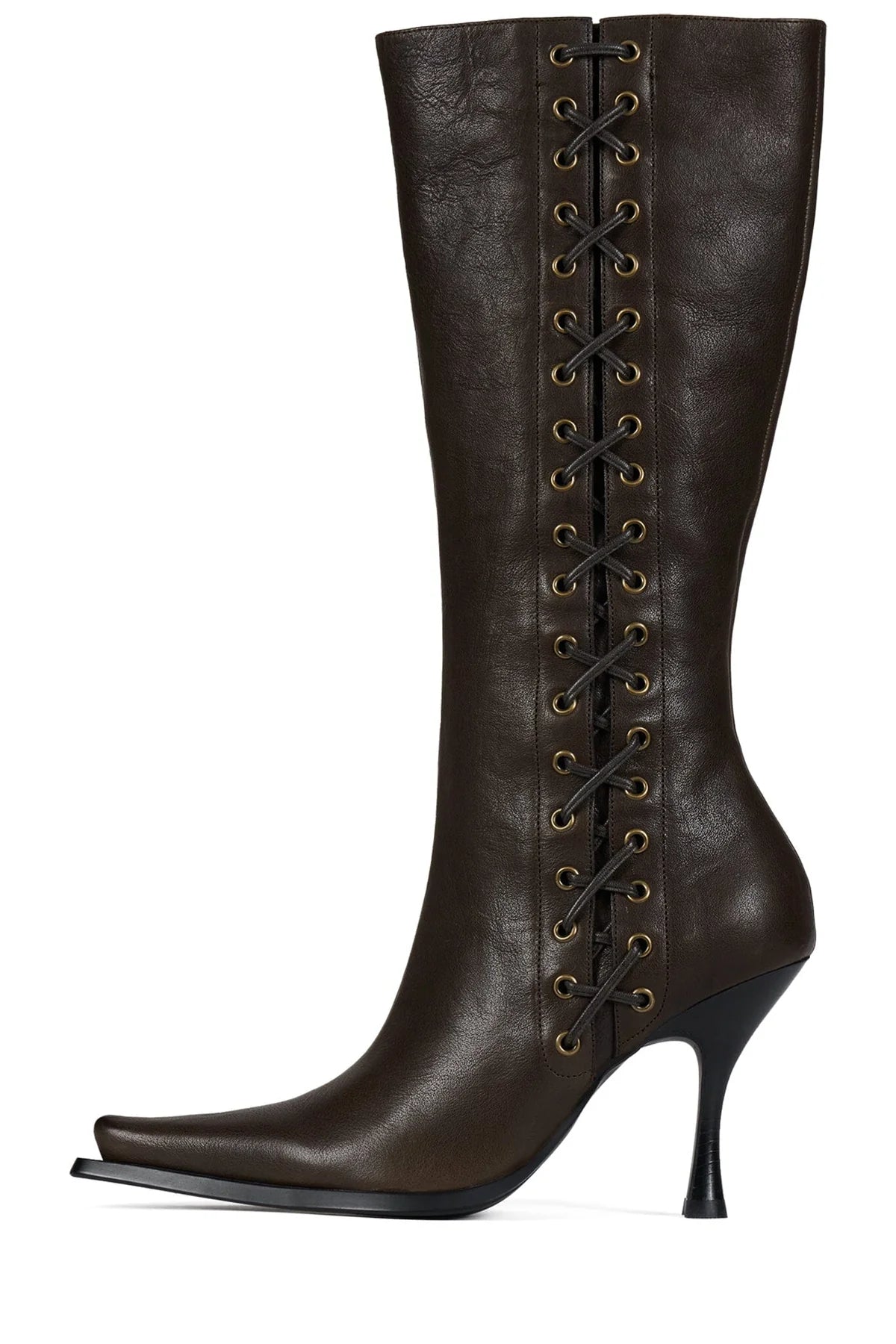 Vegan Leather Pointed-Toe Lace-Up Stiletto Boots