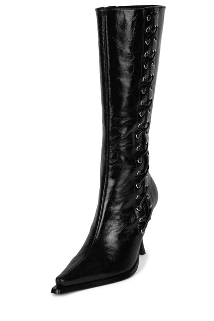Vegan Leather Pointed-Toe Lace-Up Stiletto Boots