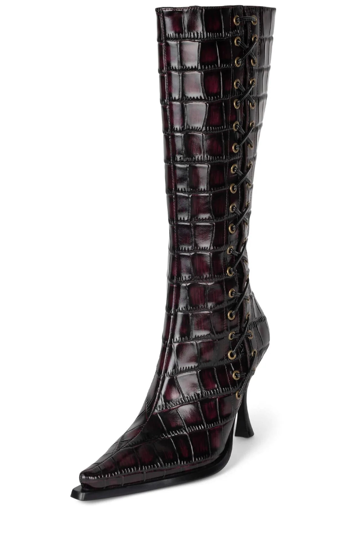 Vegan Leather Pointed-Toe Lace-Up Stiletto Boots