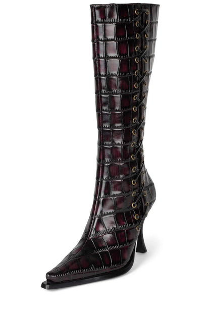 Vegan Leather Pointed-Toe Lace-Up Stiletto Boots