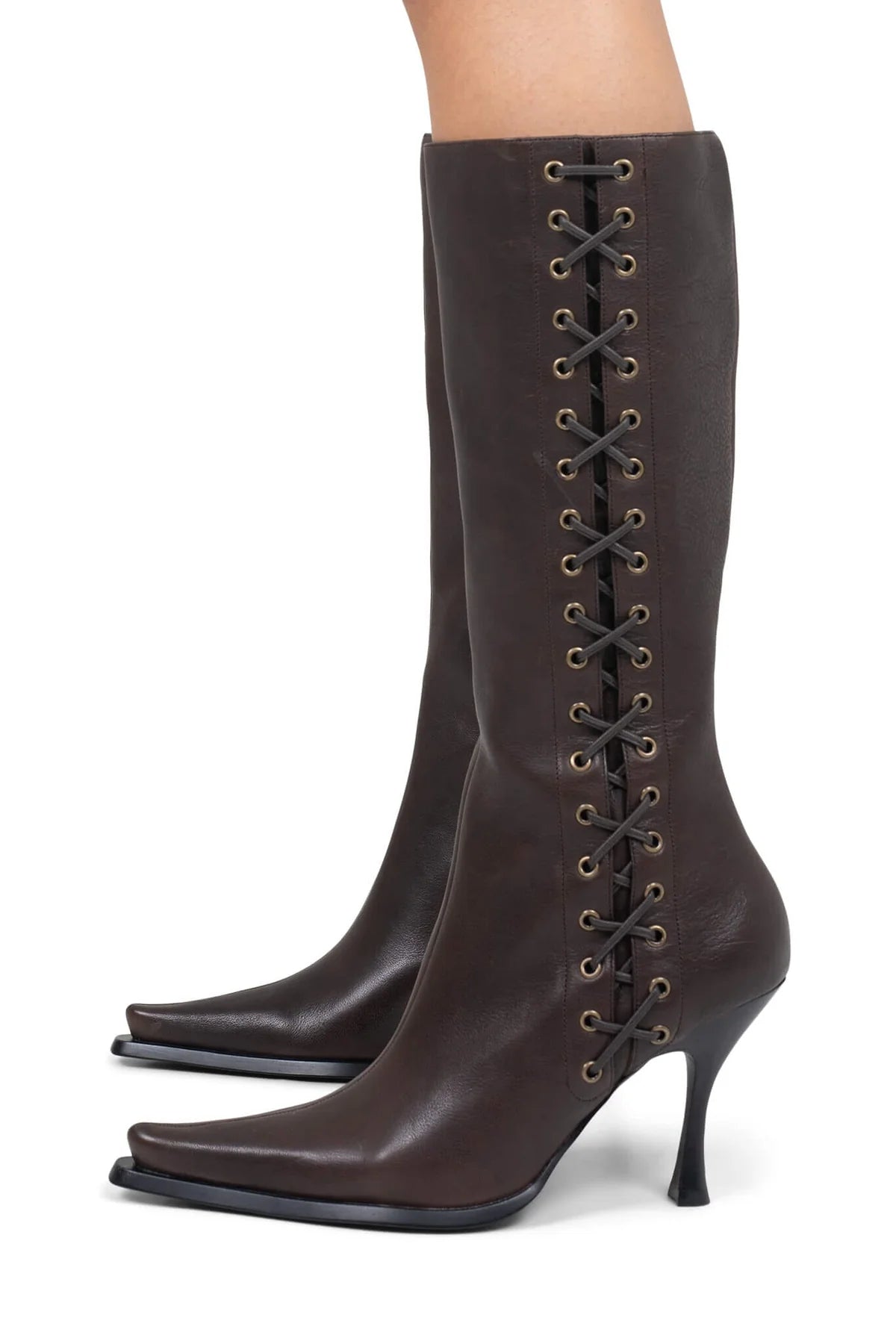 Vegan Leather Pointed-Toe Lace-Up Stiletto Boots