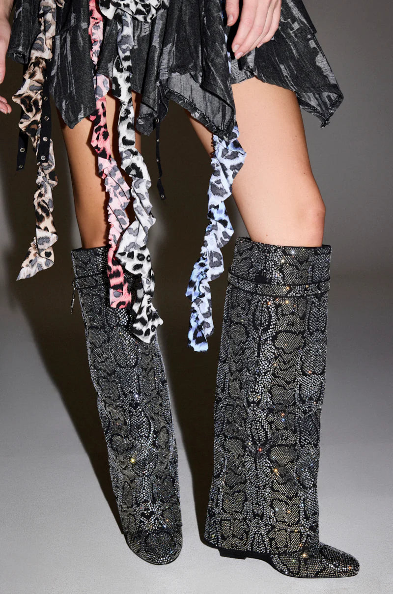 Rhinestone Snake Print Wedge Boots
