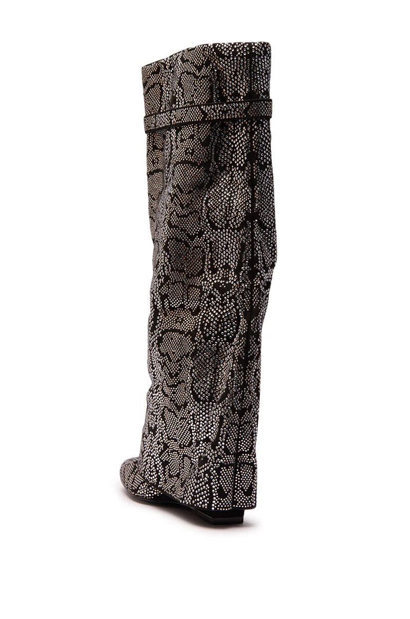 Rhinestone Snake Print Wedge Boots