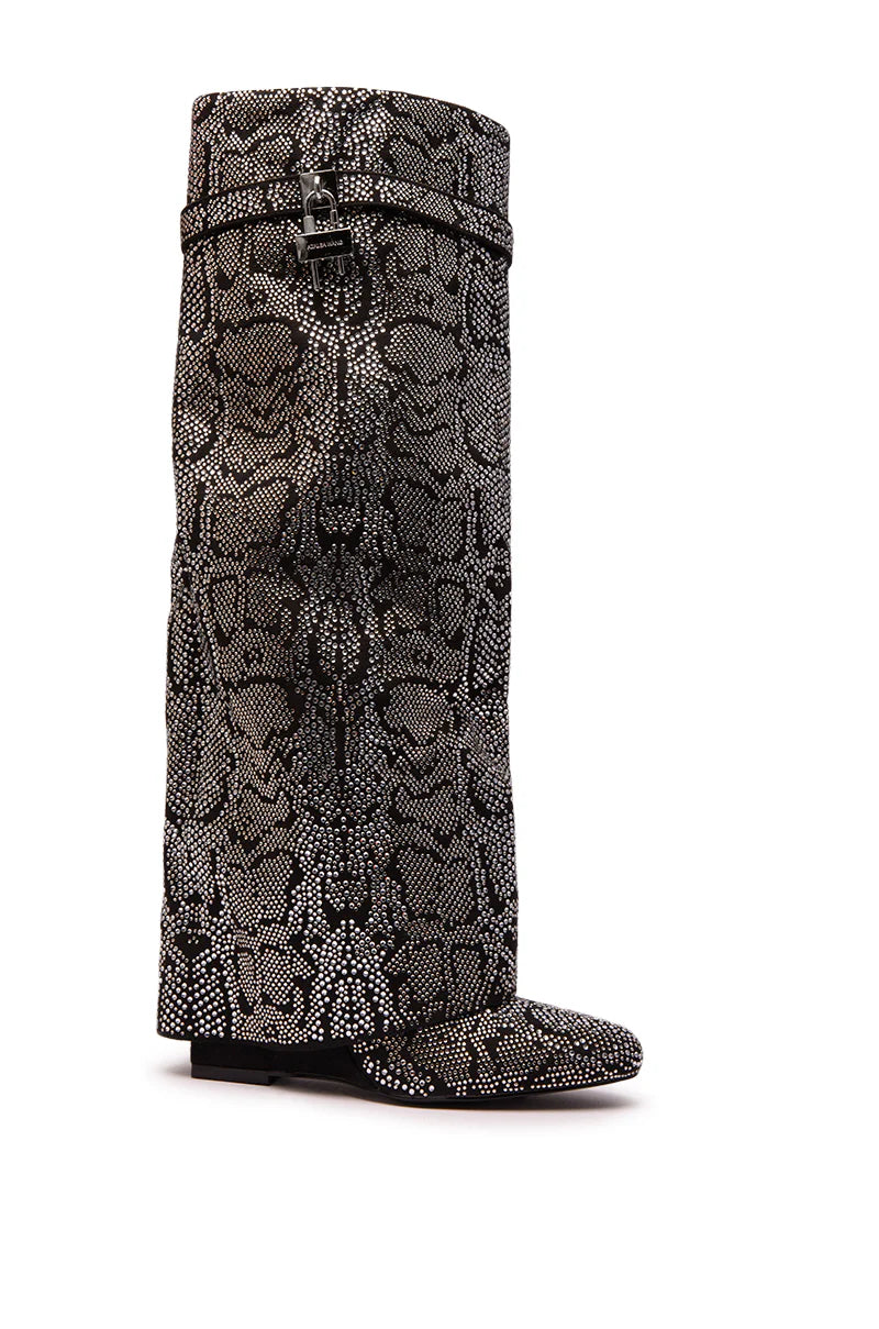 Rhinestone Snake Print Wedge Boots