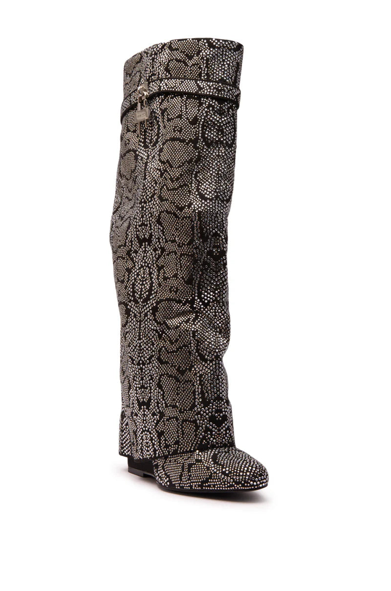 Rhinestone Snake Print Wedge Boots