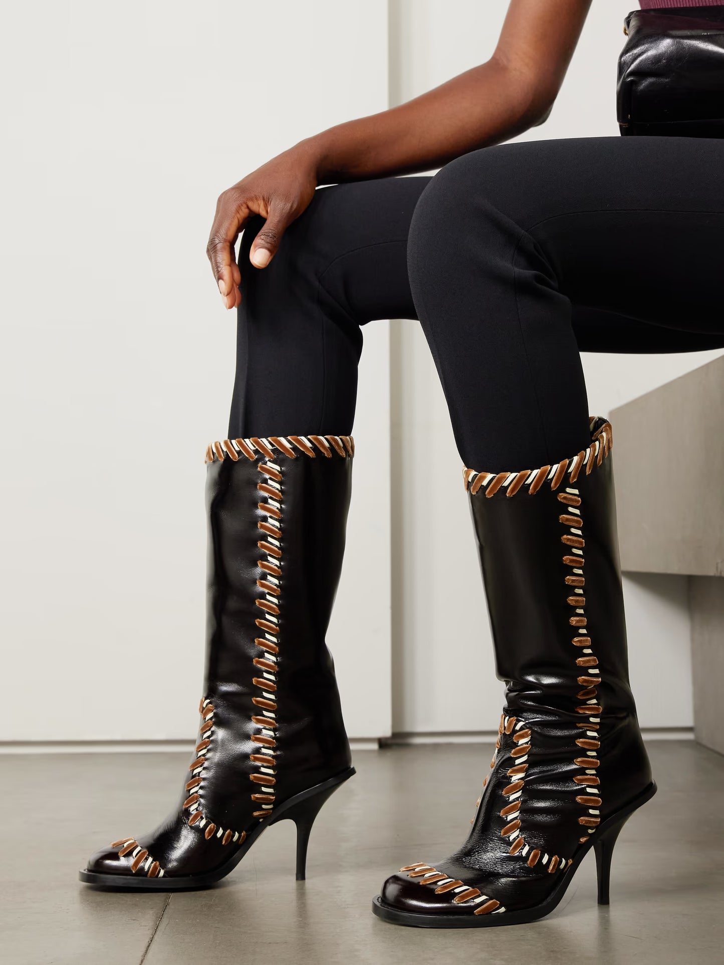 Round-toe Leather Stiletto Boots