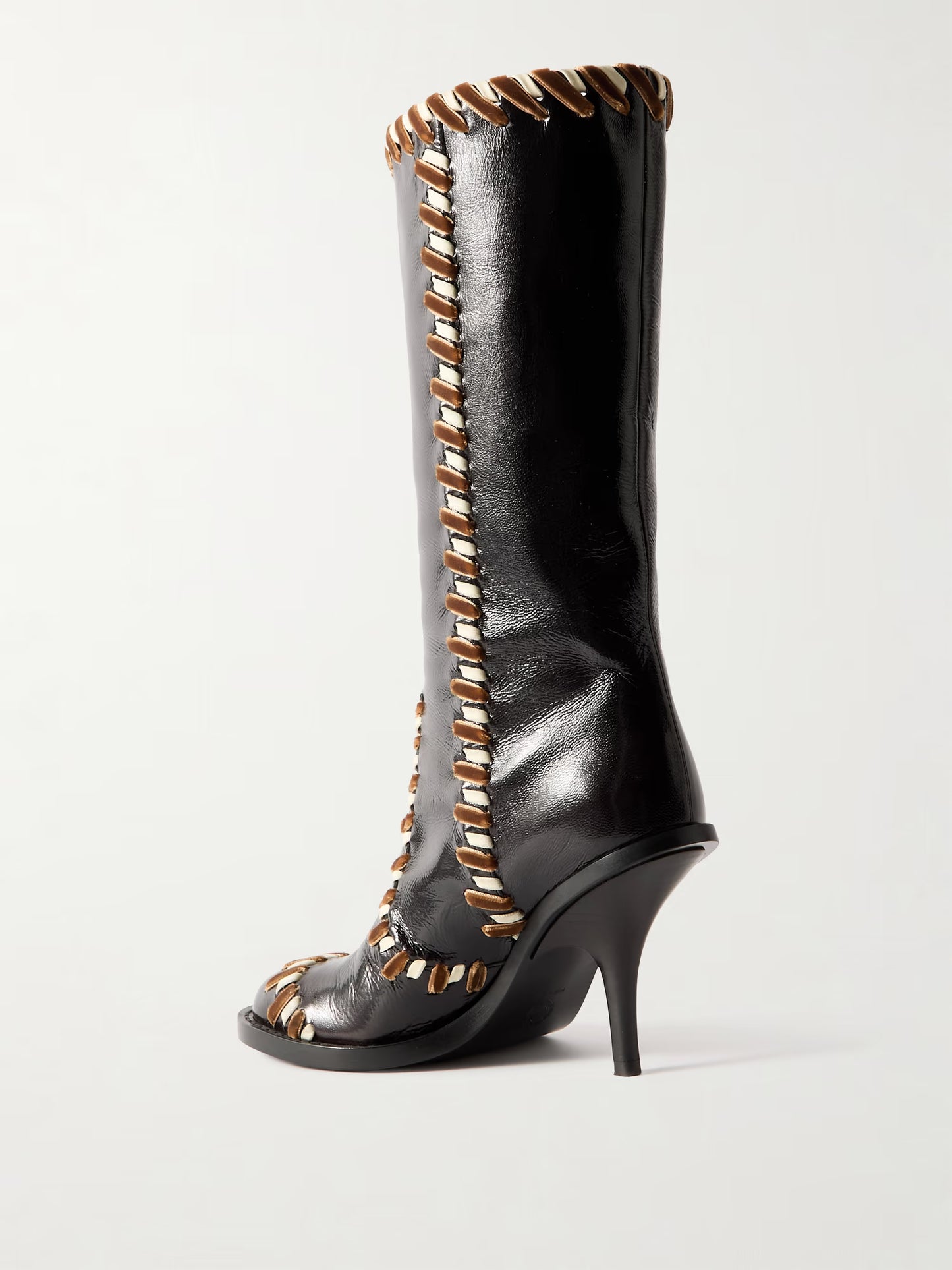 Round-toe Leather Stiletto Boots