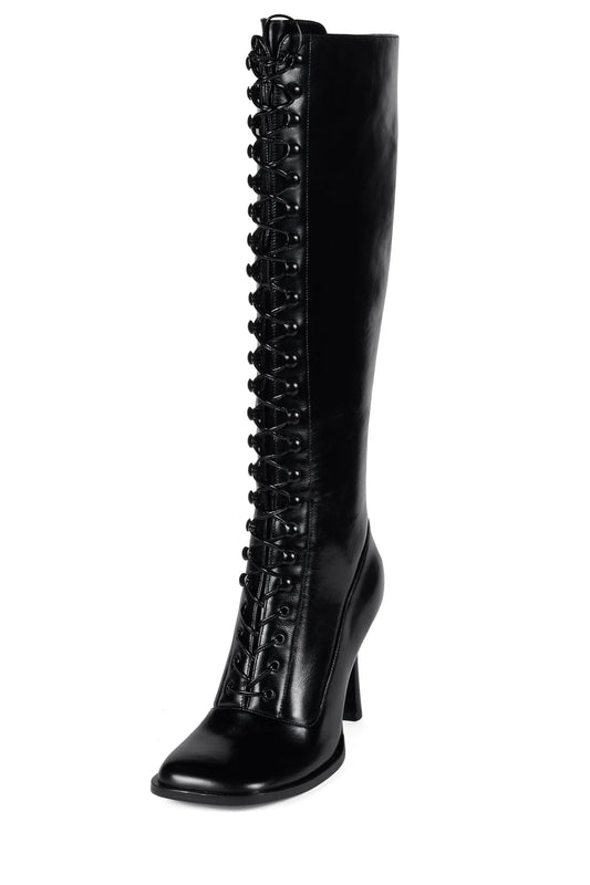 Square Toe Lace Up Knee High Boots