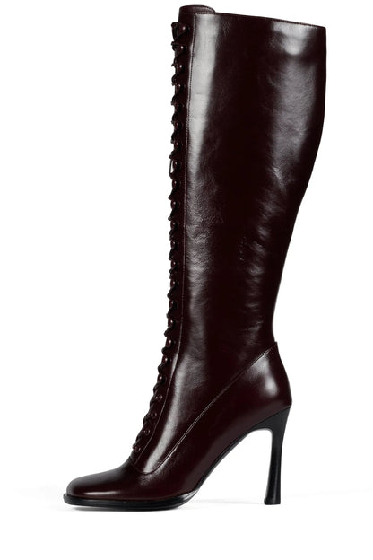 Square Toe Lace Up Knee High Boots