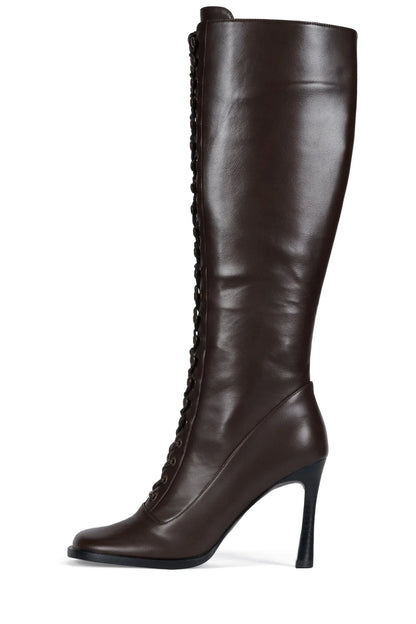 Square Toe Lace Up Knee High Boots