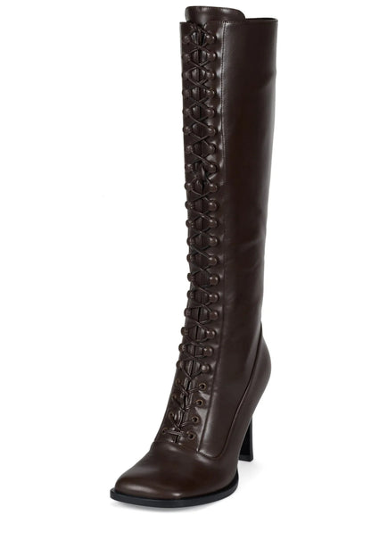 Square Toe Lace Up Knee High Boots