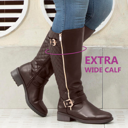 Double Buckle Extra-wide Knee-high Riding Boots