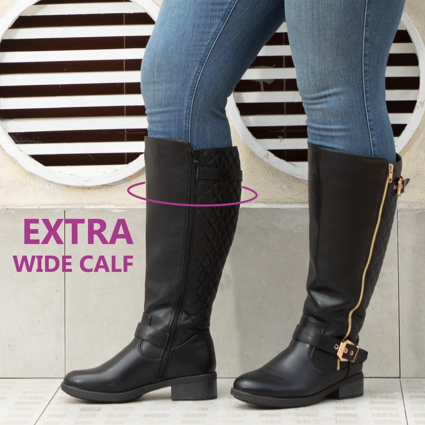 Double Buckle Extra-wide Knee-high Riding Boots