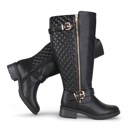 Double Buckle Extra-wide Knee-high Riding Boots