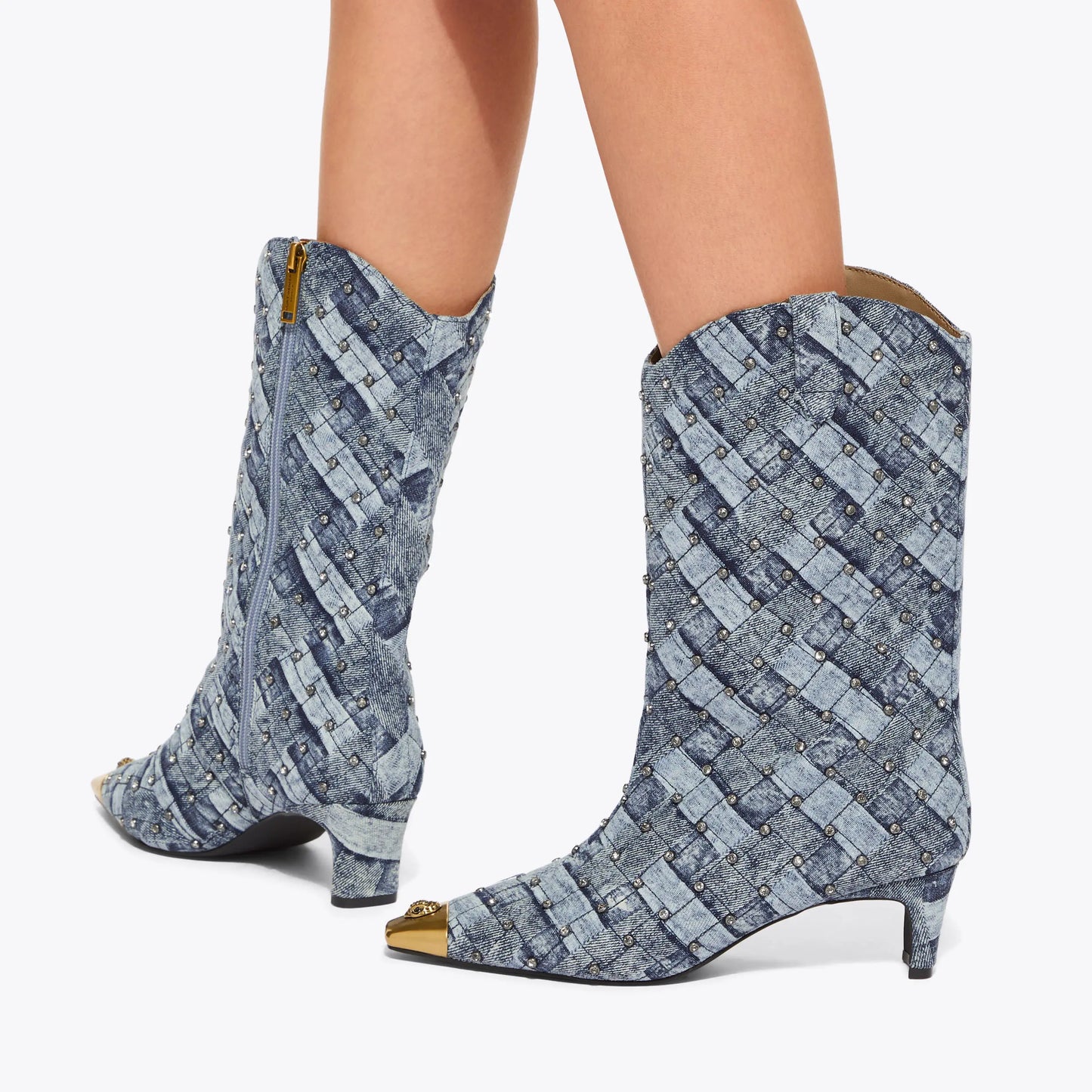 Woven Rhinestone Western Leather Boots