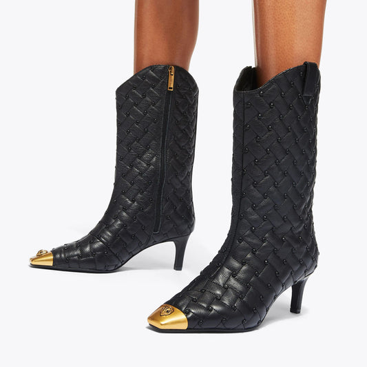 Woven Rhinestone Western Leather Boots