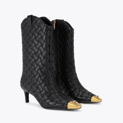 Woven Rhinestone Western Leather Boots