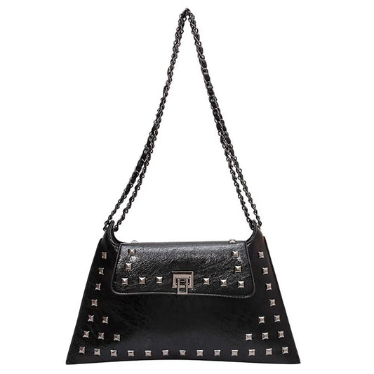 Retro Studs Leather Chain Shoulder Bag