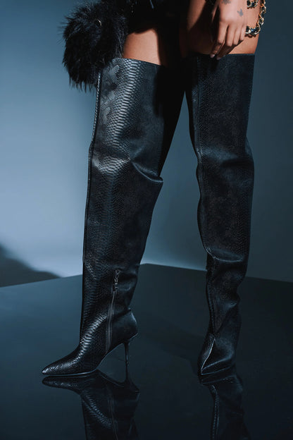 Black Snake Thigh High Boots