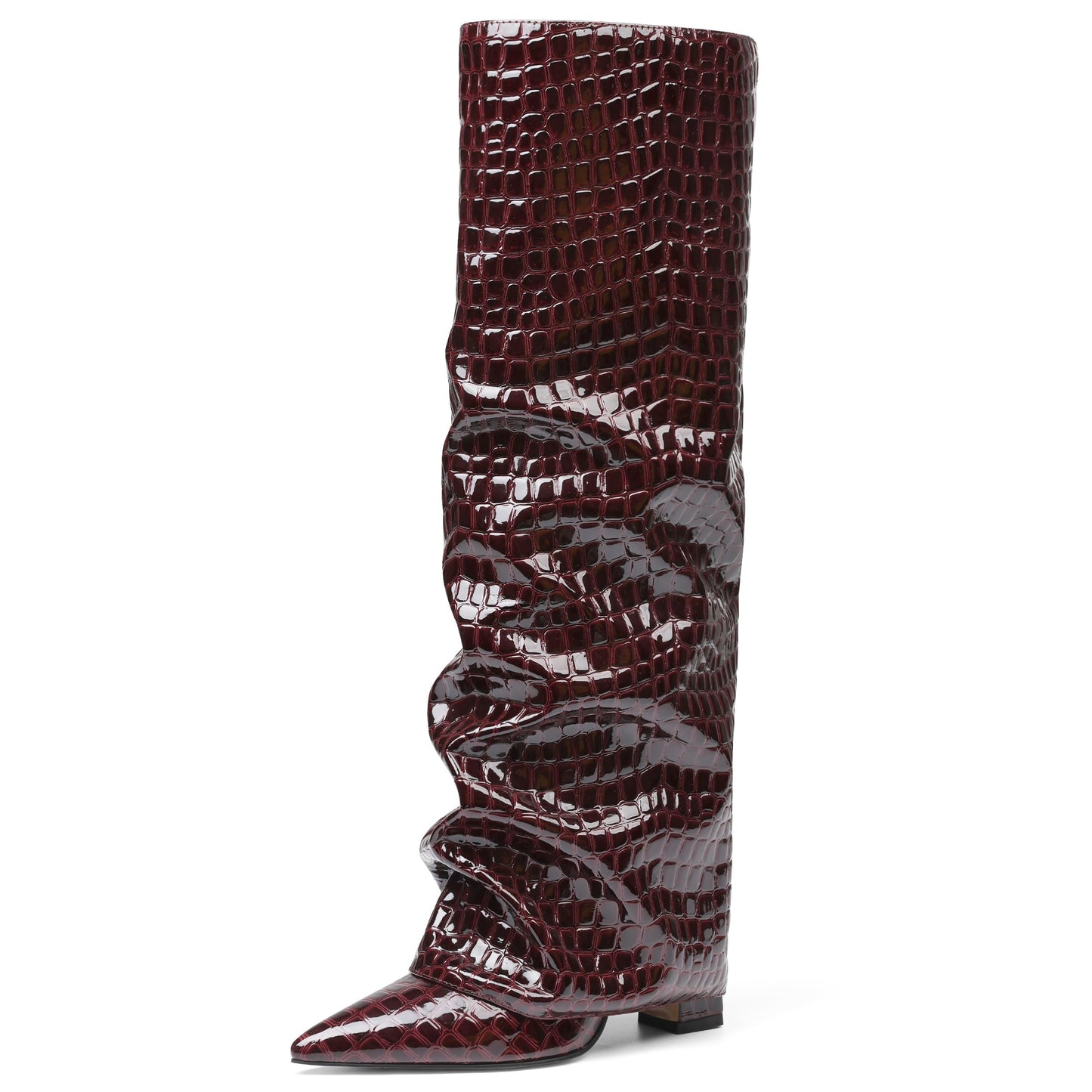 Texture Wide Calf Chunky High Heel Boots