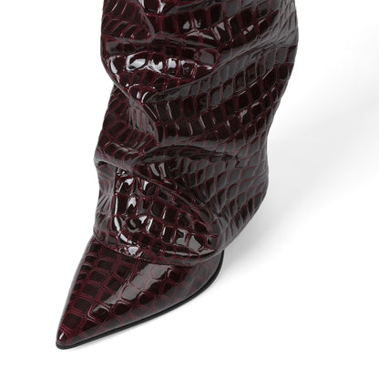 Texture Wide Calf Chunky High Heel Boots