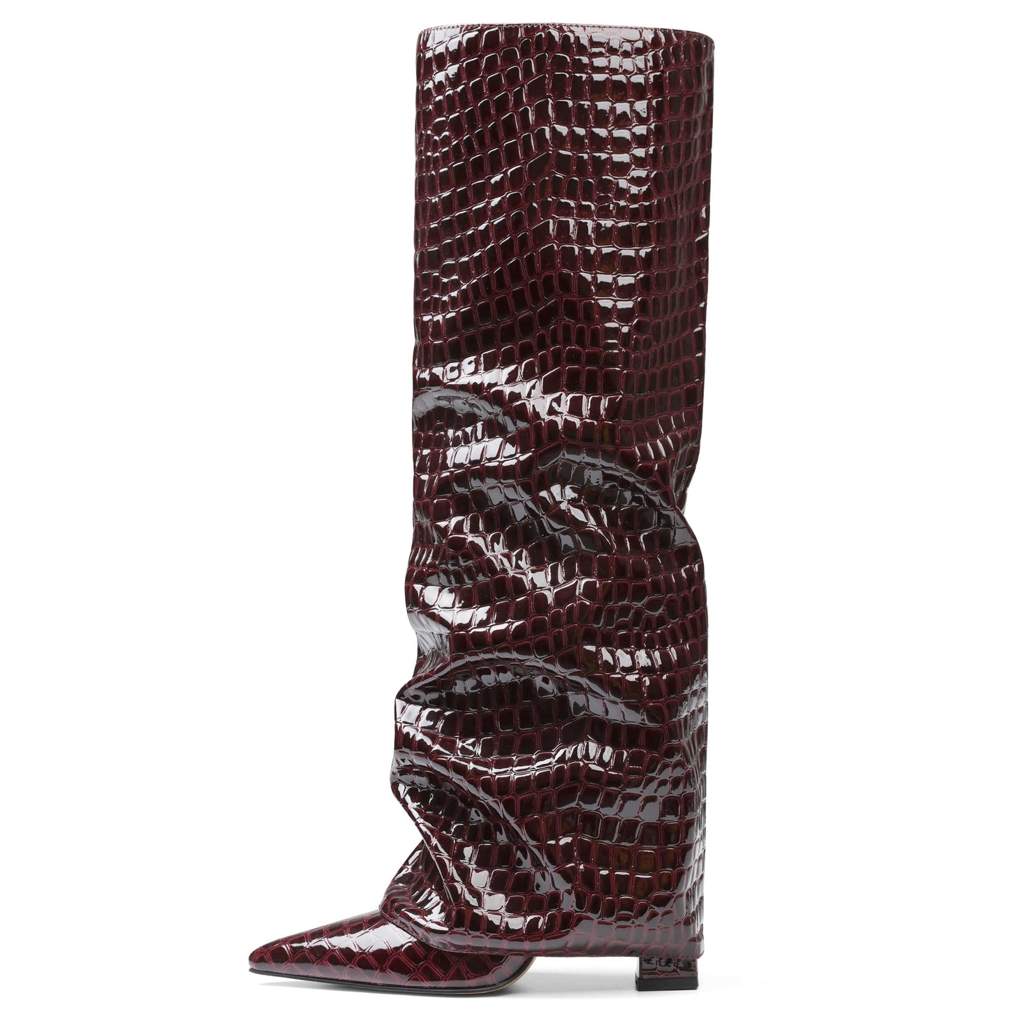 Texture Wide Calf Chunky High Heel Boots