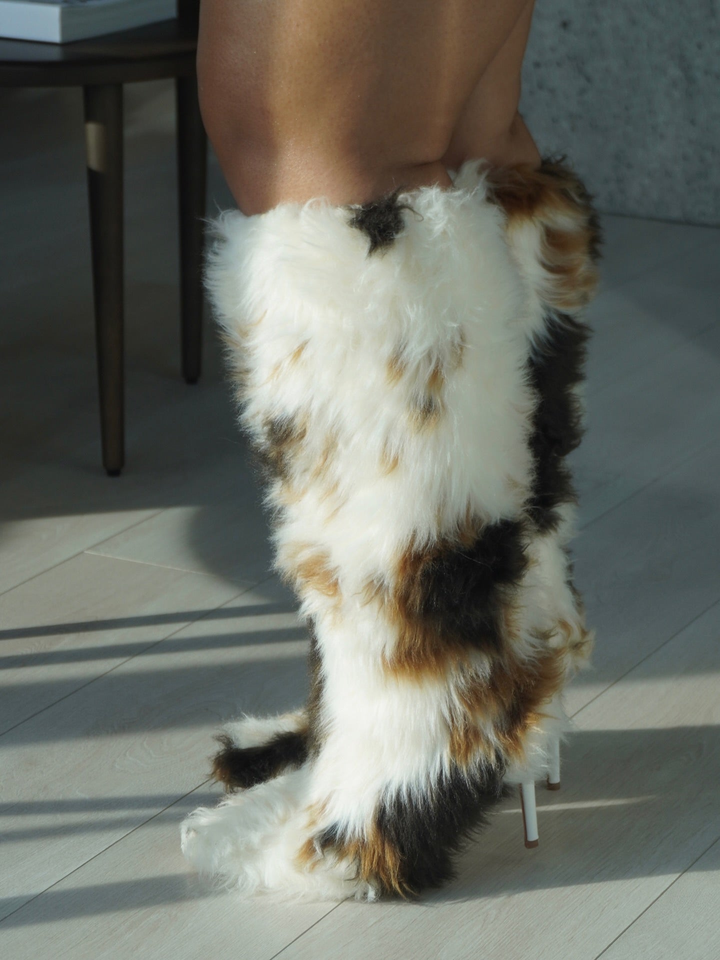 Cow Print Faux Fur Pointed-toe Stiletto Boots