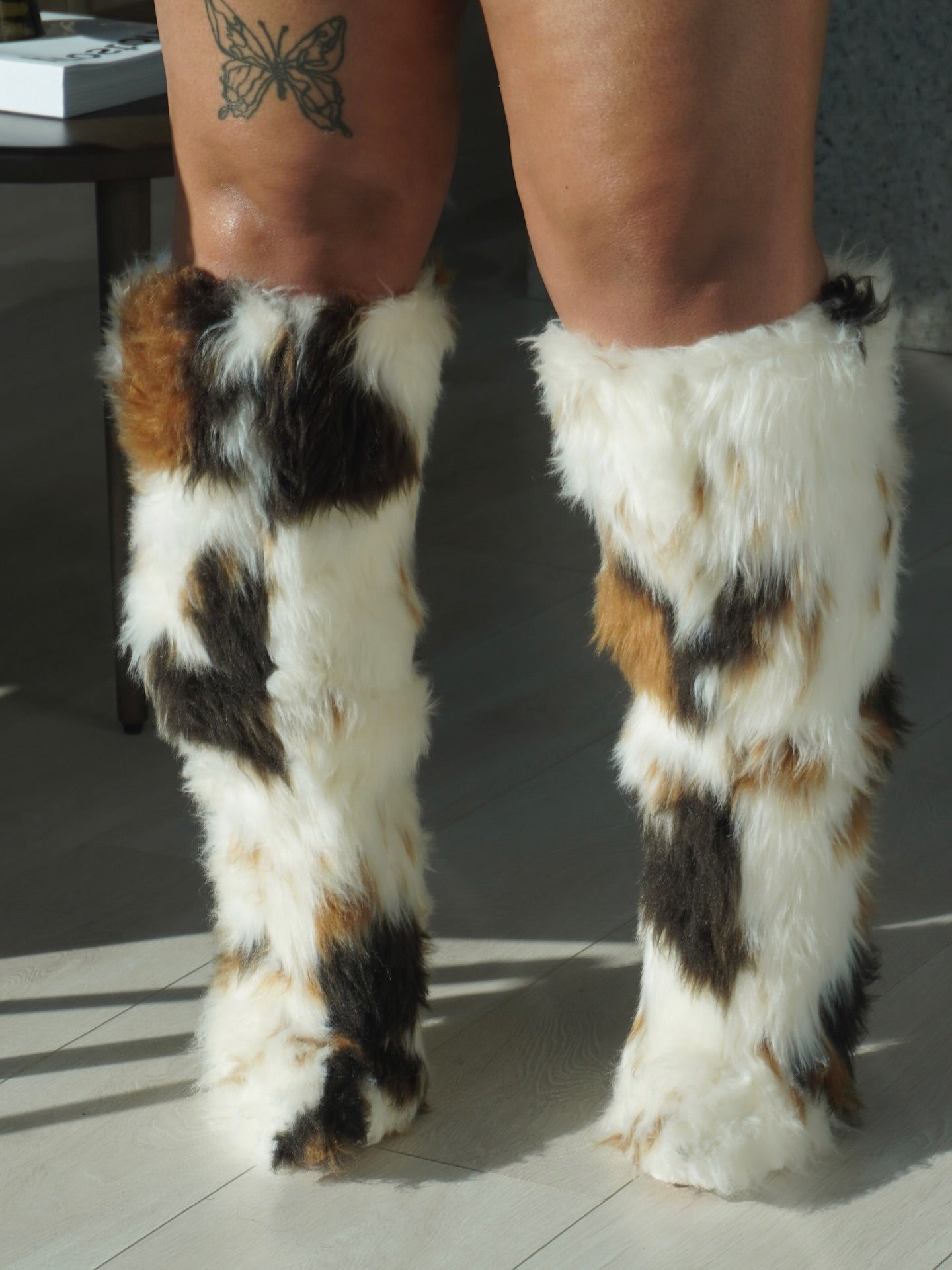 Cow Print Faux Fur Pointed-toe Stiletto Boots