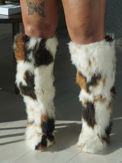 Cow Print Faux Fur Pointed-toe Stiletto Boots