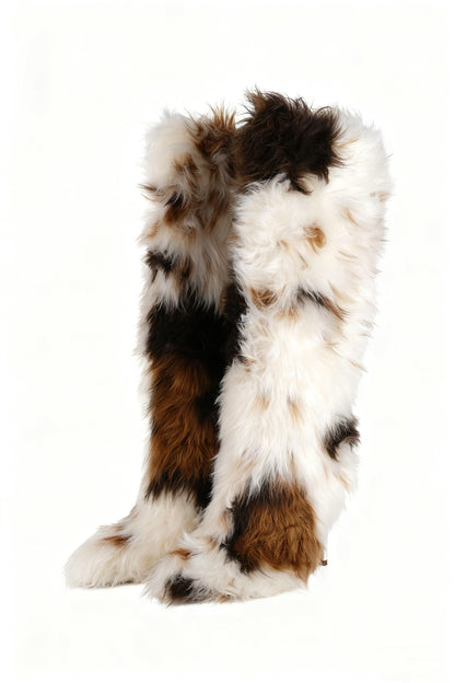 Cow Print Faux Fur Pointed-toe Stiletto Boots