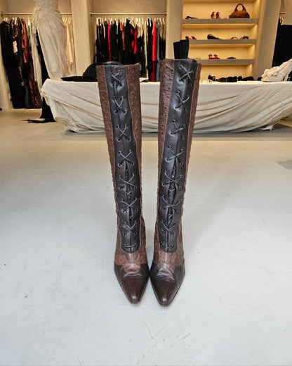Ostrich Trimmed Knee-High Boots