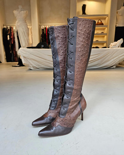 Ostrich Trimmed Knee-High Boots