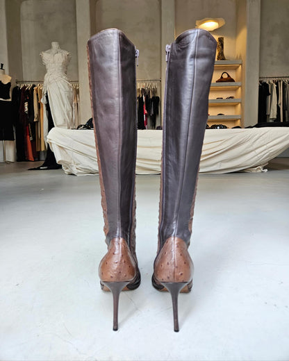 Ostrich Trimmed Knee-High Boots