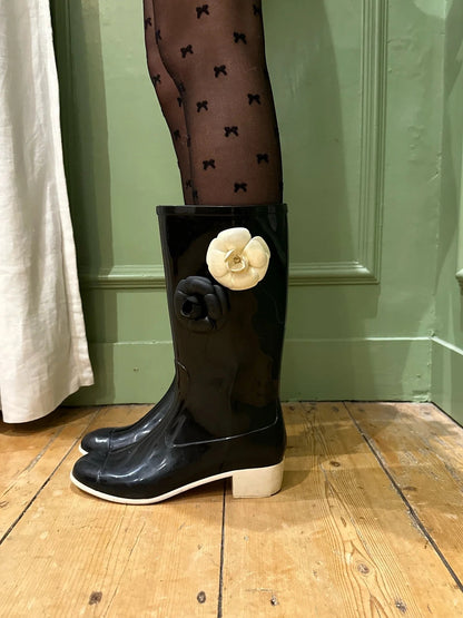 Rubber Camellia Flower Rain Boots