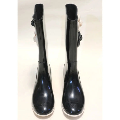 Rubber Camellia Flower Rain Boots
