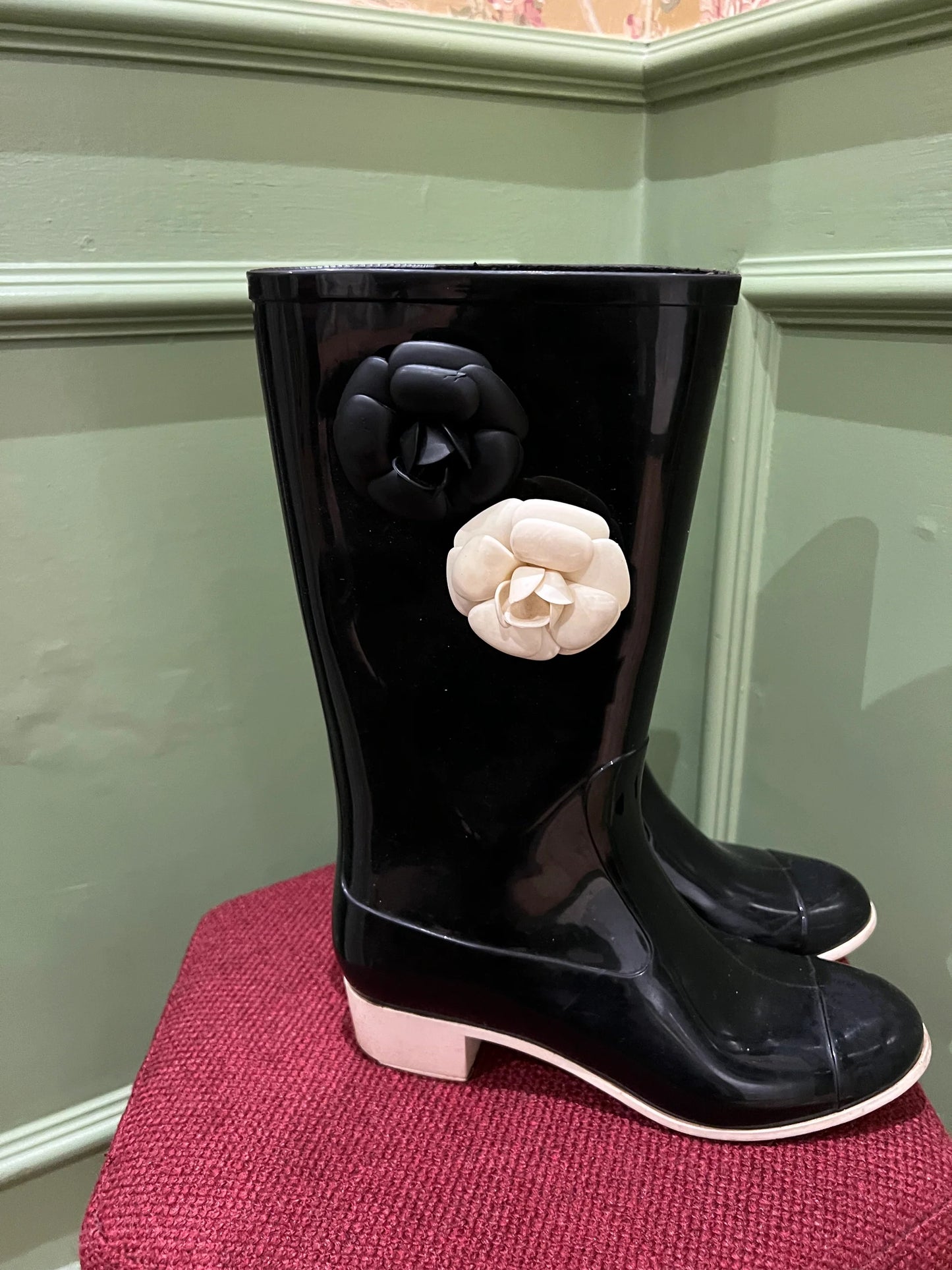 Rubber Camellia Flower Rain Boots
