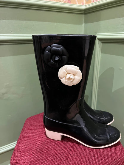 Rubber Camellia Flower Rain Boots