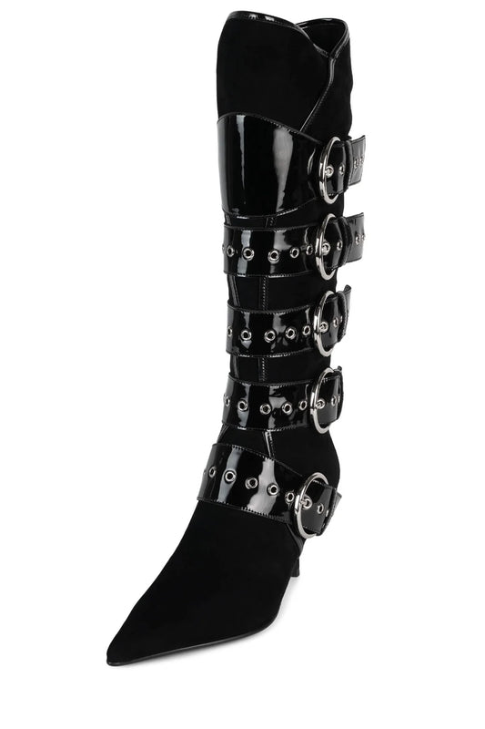 Strap And Buckle Knee-high Heeled Boots