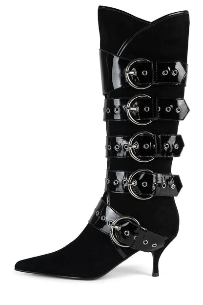 Strap And Buckle Knee-high Heeled Boots