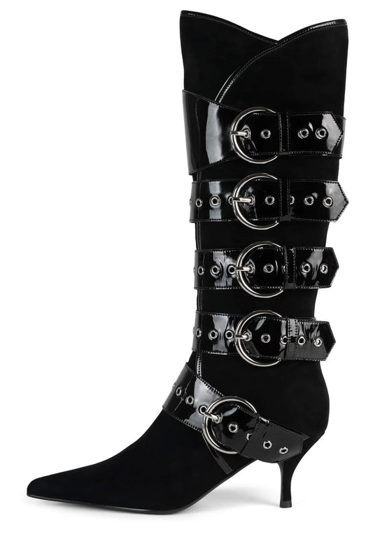 Strap And Buckle Knee-high Heeled Boots