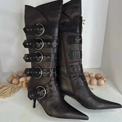 Strap And Buckle Knee-high Heeled Boots