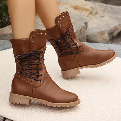 Women's Retro Western Cowboy Mid-Calf Boots