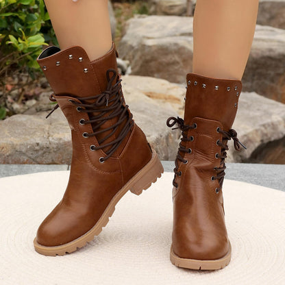 Women's Retro Western Cowboy Mid-Calf Boots