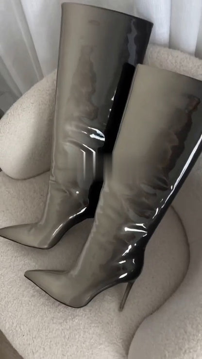 Gradient Patent Leather Stiletto Boots