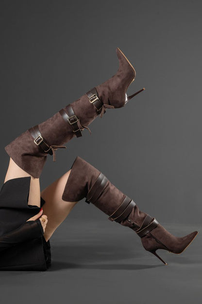 Roma Buckle Over-the-Knee Suede Boots