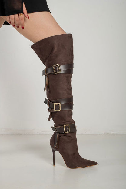 Roma Buckle Over-the-Knee Suede Boots